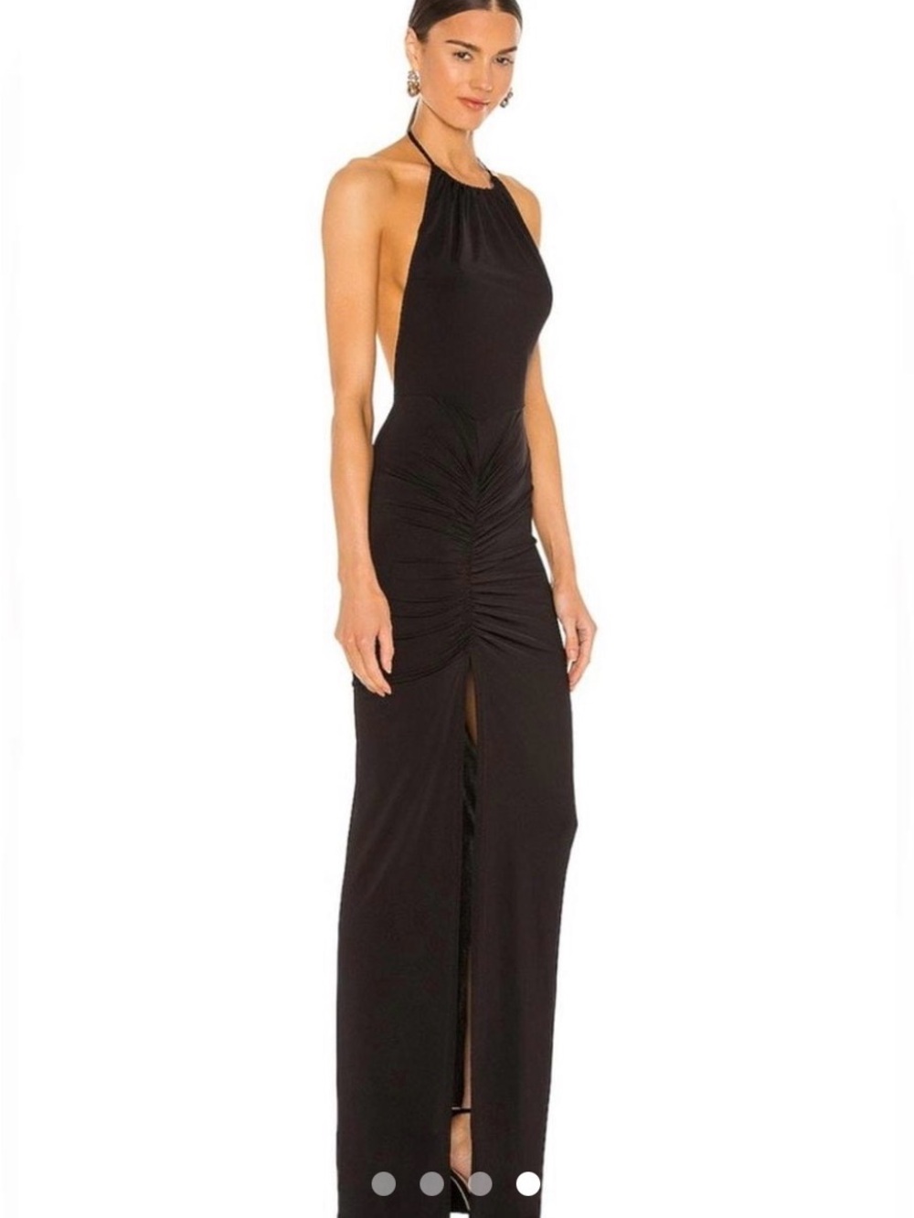 Michael Costello Elegant Black Halter Ruched High-Slit Maxi Dress - Picture 2 of 4